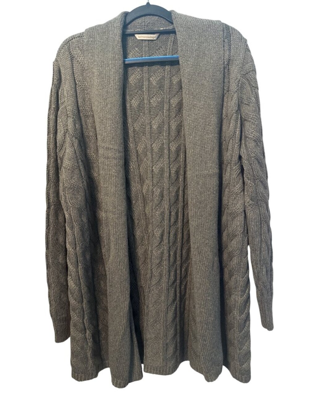 Soft Surroundings Grey Cable Knit Open Front Cardigan OSFA